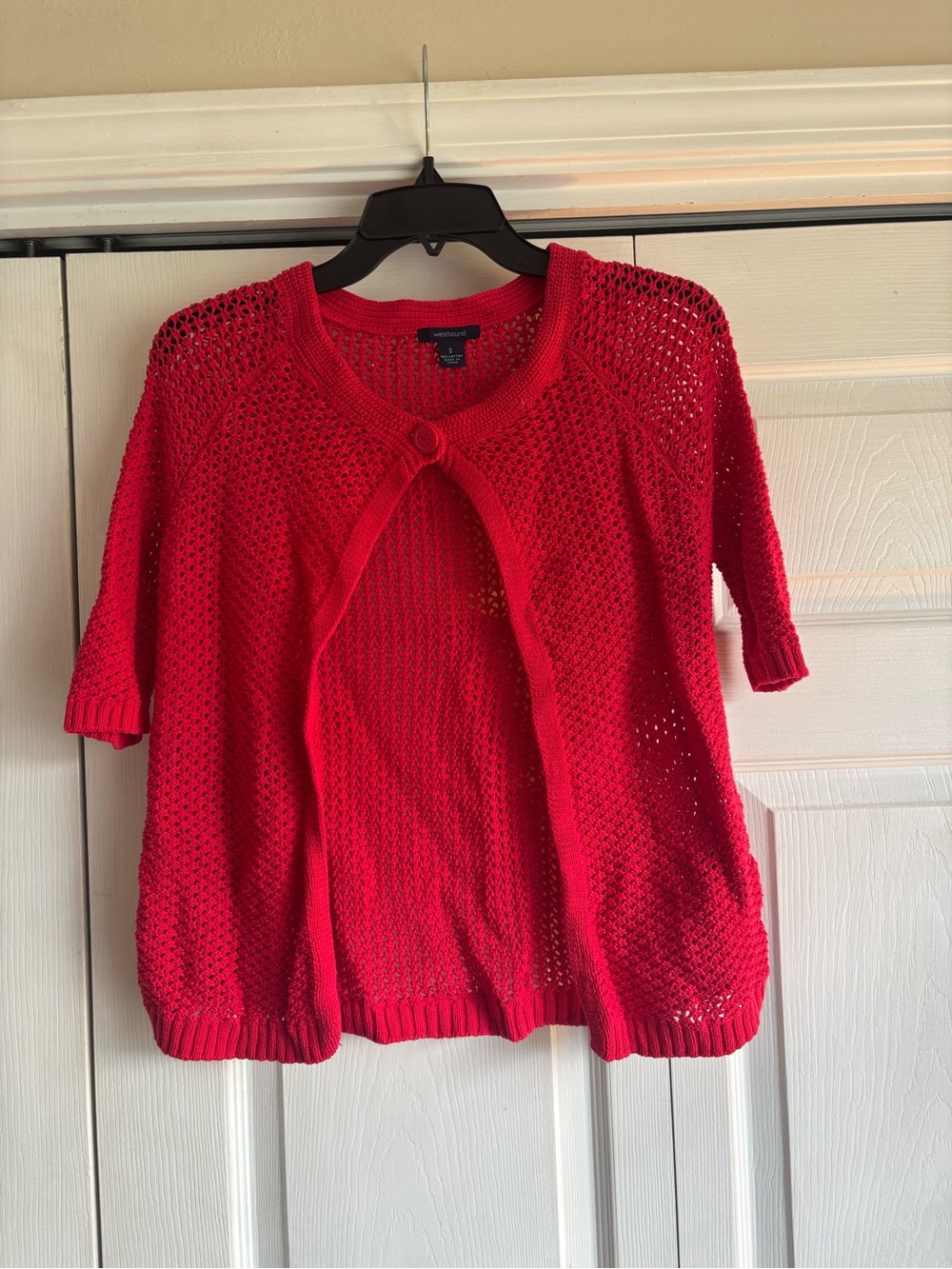 Westbound Bright Red Open-Knit Short-Sleeve Cardigan